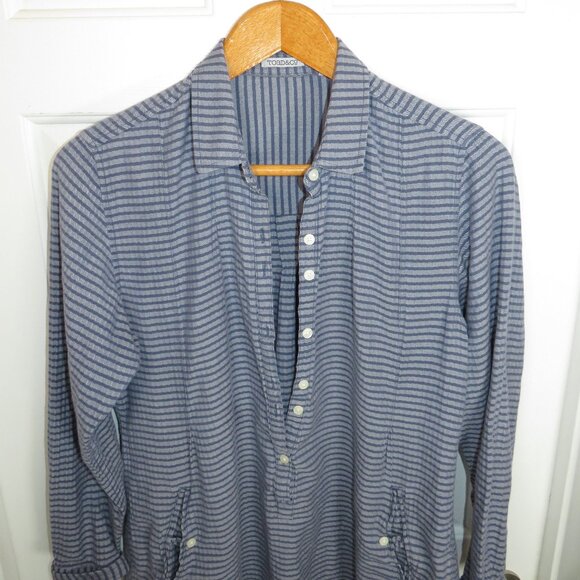 Toad&Co Shirt Womens LG Mixologist Tunic Button Top Collared Long Sleeve Striped - Picture 2 of 4